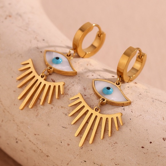 NEW: Evil Eyes Earrings*18K Gold Plated*Waterproof*Sweatproof*Tarnish Free* - Picture 5 of 8